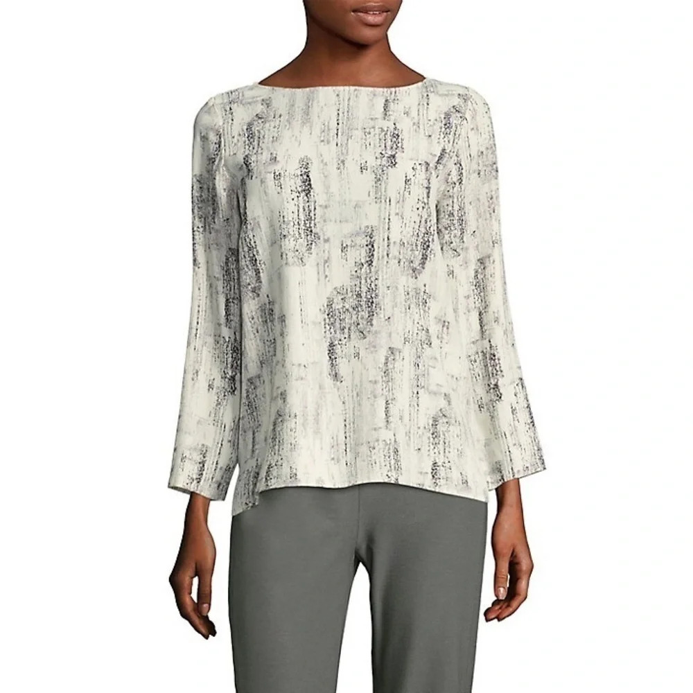 Eileen Fisher Print Tencel Lyocell Blend Top Blouse size Large